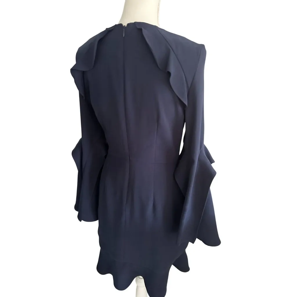 REBECCA VALLANCE Navy Ruffle Long Sleeve Dress Size US 6 Blue - Image 8