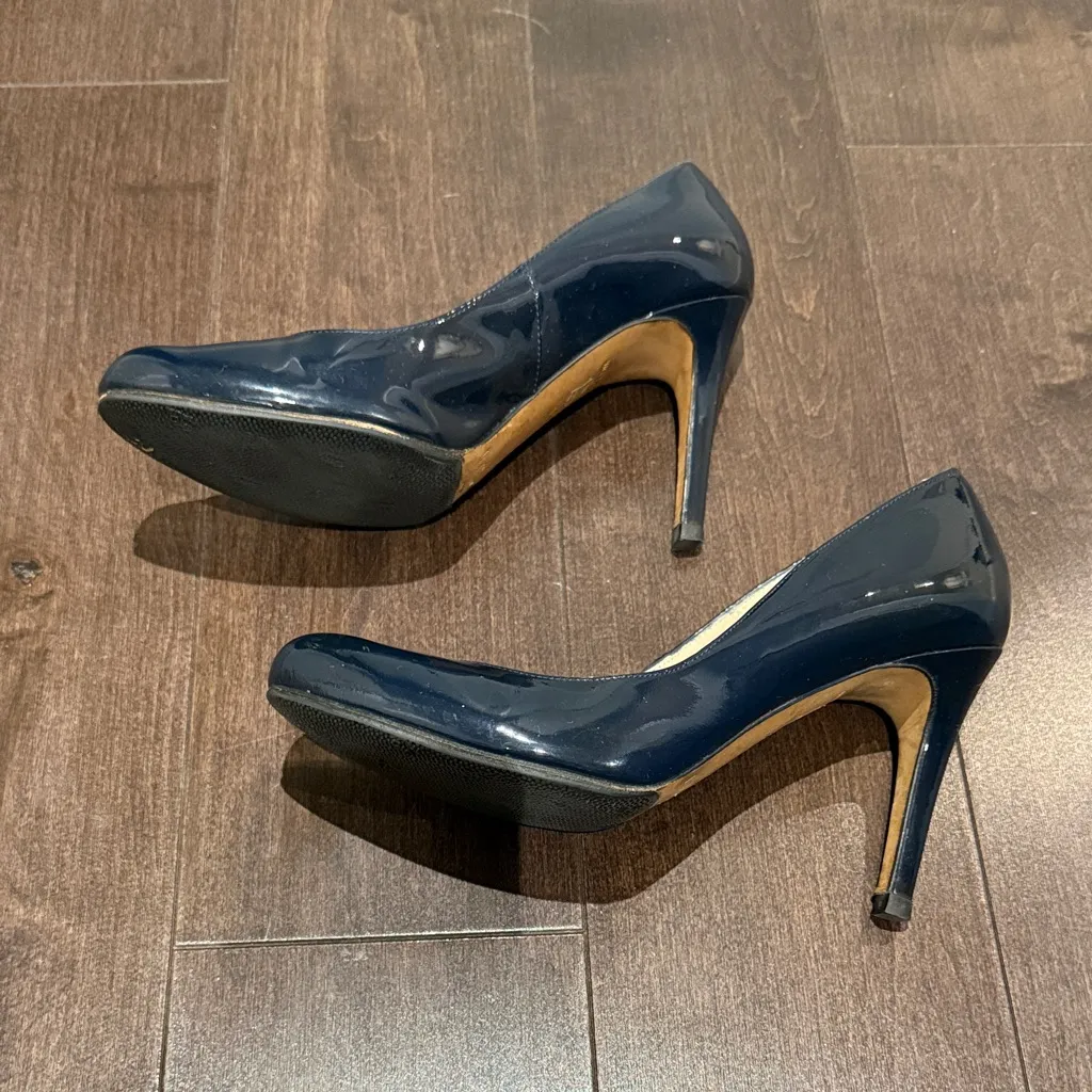 LK Bennett Stila Round Toe Patent Leather Healed Courts 3.5” Blue Navy Size 37 - Image 4