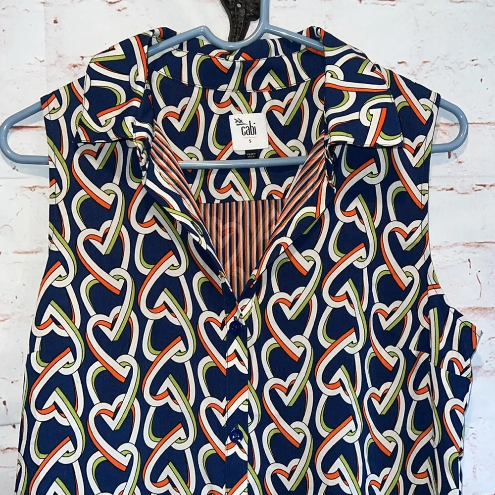 Cabi Dress Women Small 5370 Amour Button Down Heart Print Sleeveless Shirt Dress - Image 2