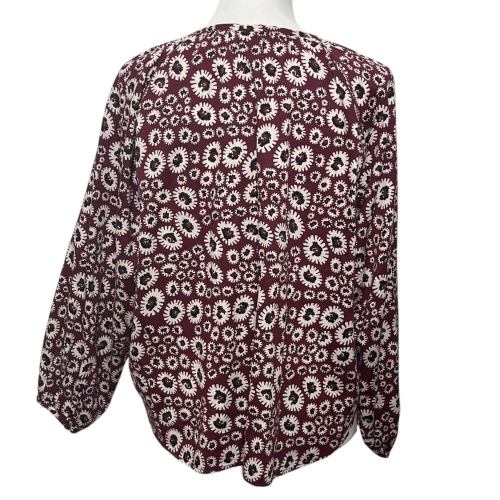 Outerknown Folk Floral Burgundy Top Women’s Size Small Organic Cotton Casual Pink - Image 4