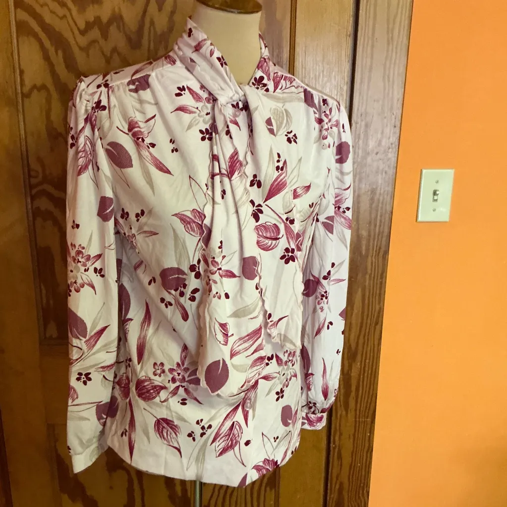 Vintage 70s graff polyester long sleeve bow neck top Size L - Image 9