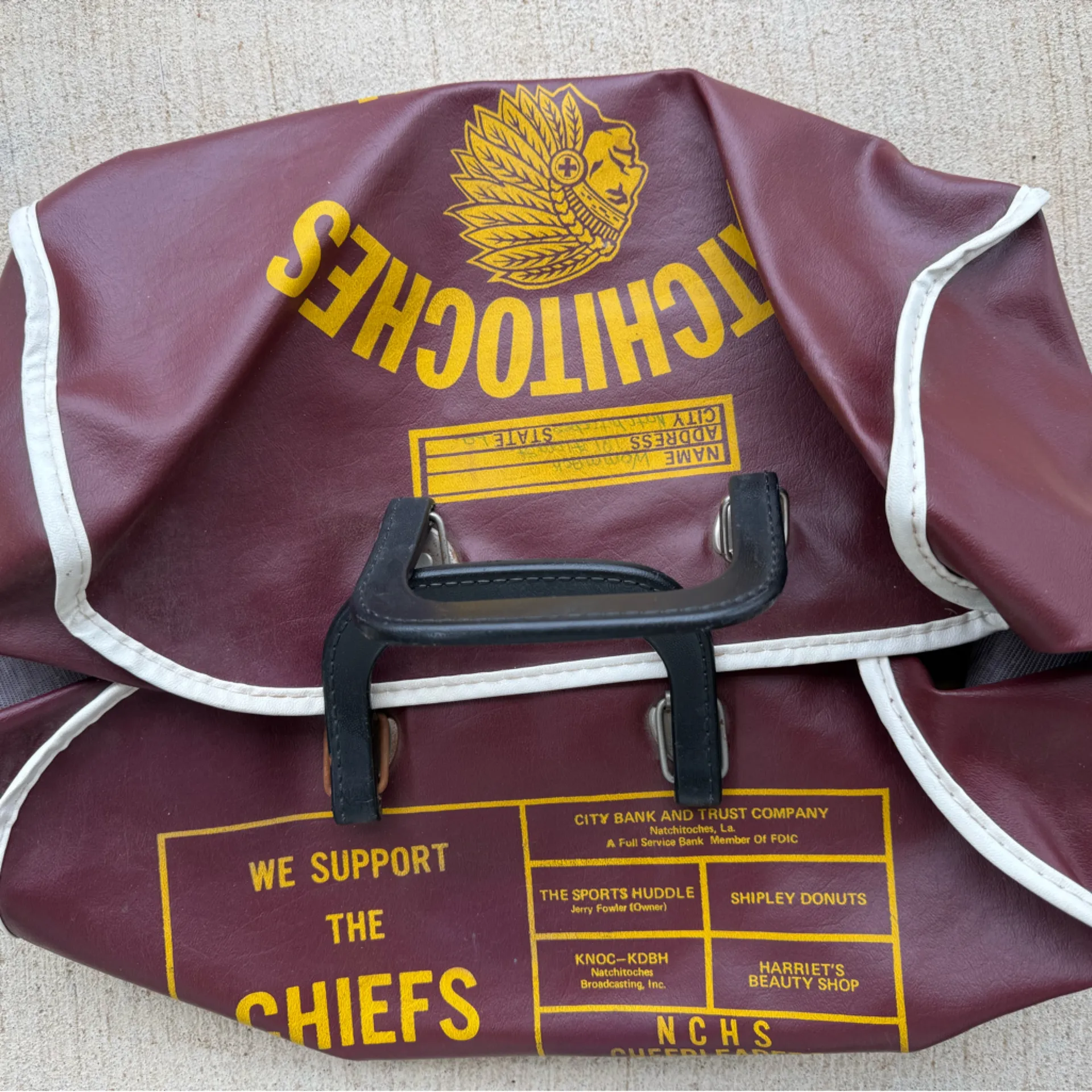 Vintage Natchitoches Central Leather Duffle Gym Bag Yellow - Image 2