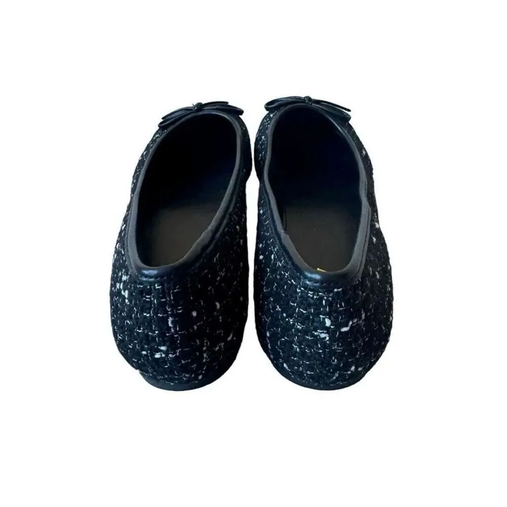 J Crew Black Tweed Ballet Classy Flats Round Toe Bow Women’s Shoes Sz 8.5 - Image 3
