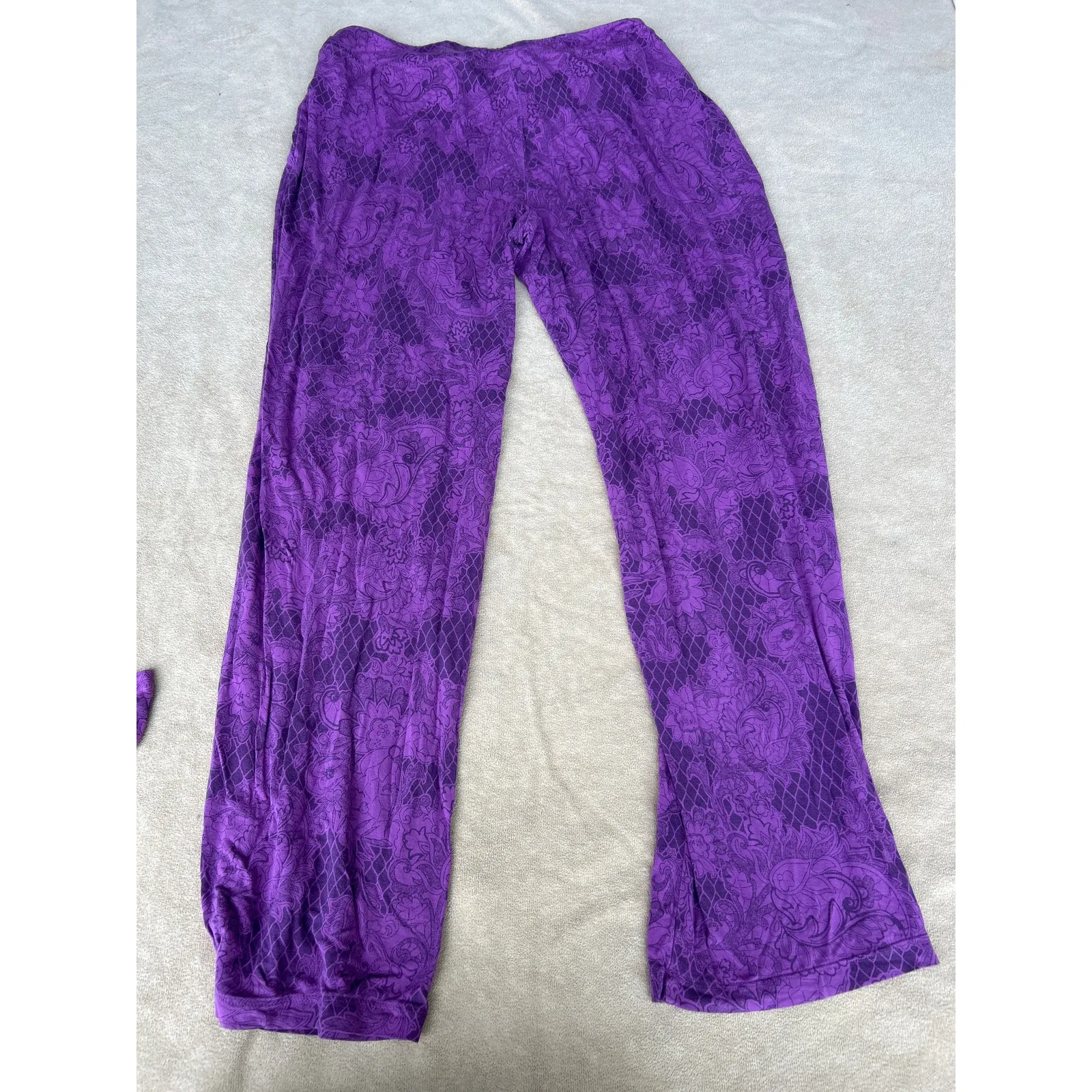 Soma Pajama Set Medium Purple Top Pants Floral Soft - Image 5