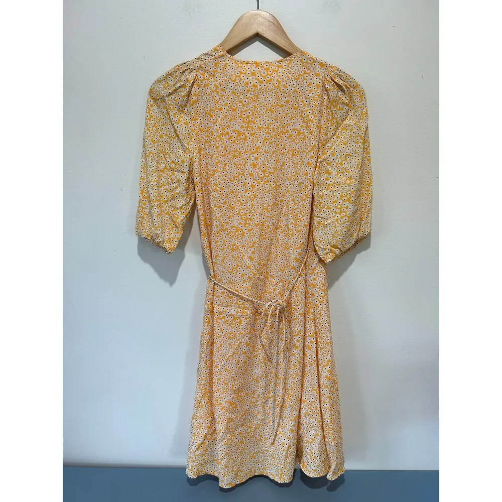 Samsoe Samsoe Golden Aster dress womens size XXS wrap yellow floral knee length - Image 4