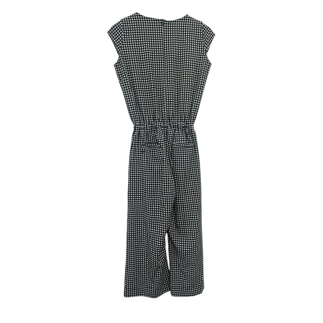 Albion Fit Black White Gingham Crop Jumpsuit Sleeveless Tie Waist Size XS - Image 8