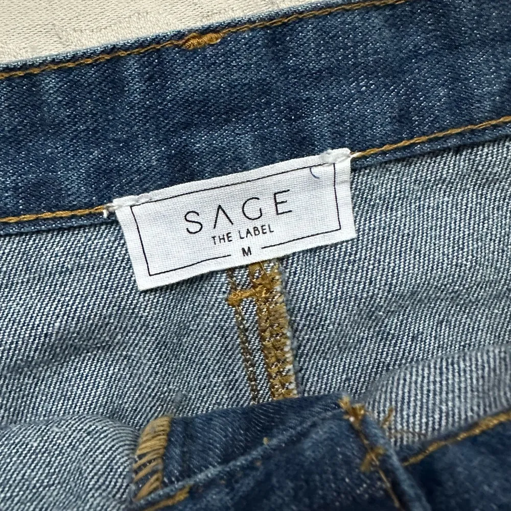 The Label Blue Denim Mini Skater Skirt w/ Raw Hem - Image 2