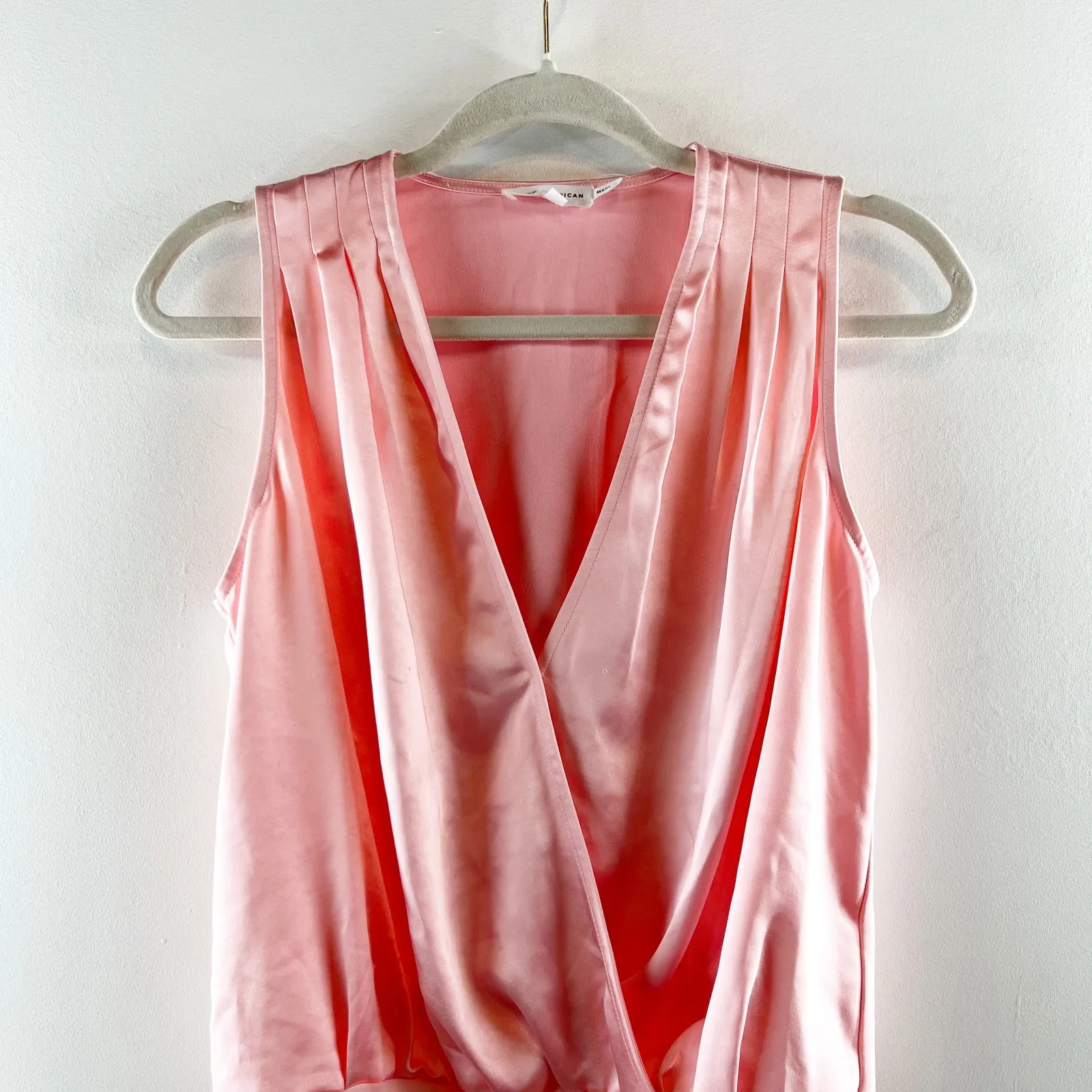Good American Washed Satin Sleeveless Wrap Bodysuit Tank Top Bubble Pink 0 - Image 8