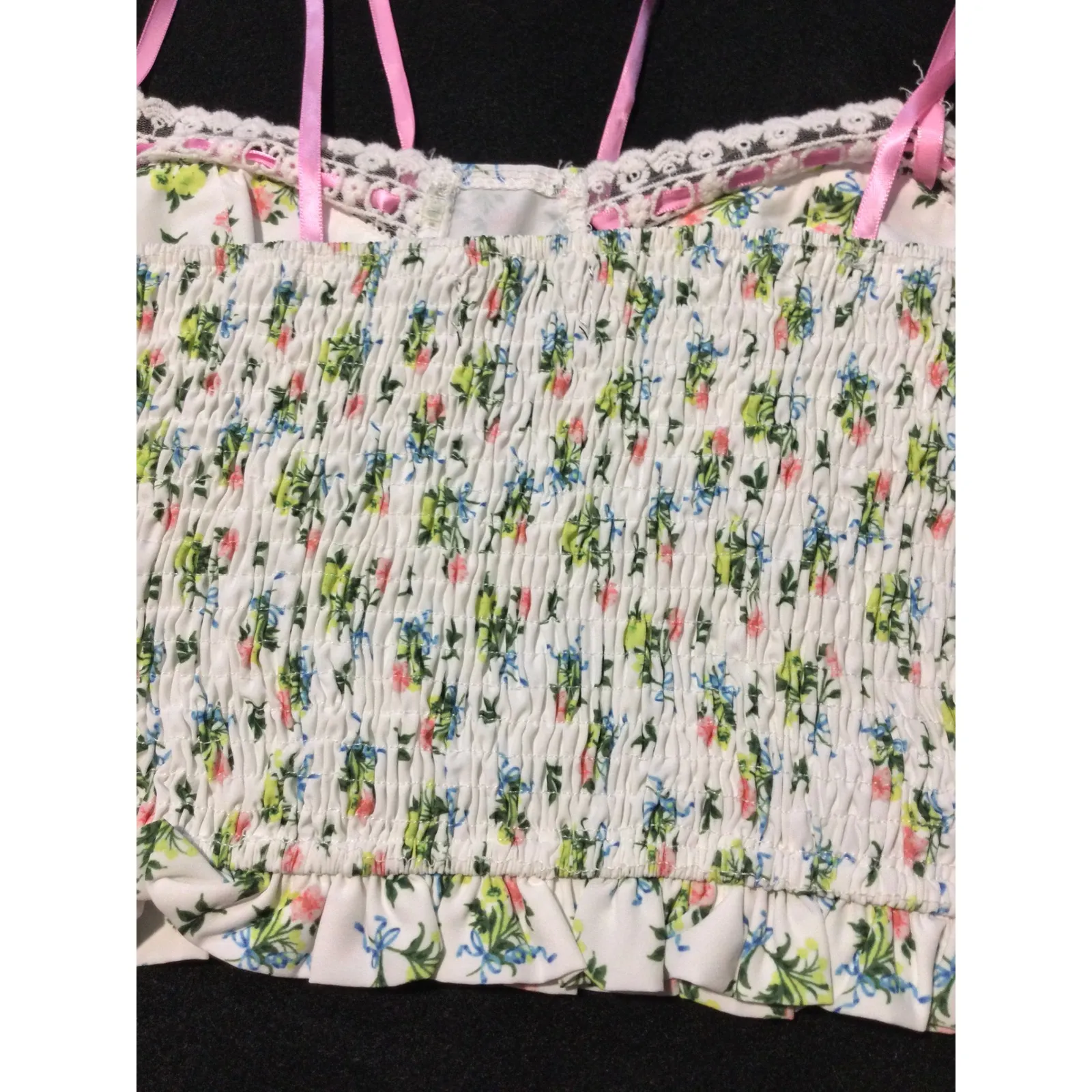 CIDER Floral Smocked Corset Top Pink Ribbon Bows Cottagecore Kawaii S - Image 7