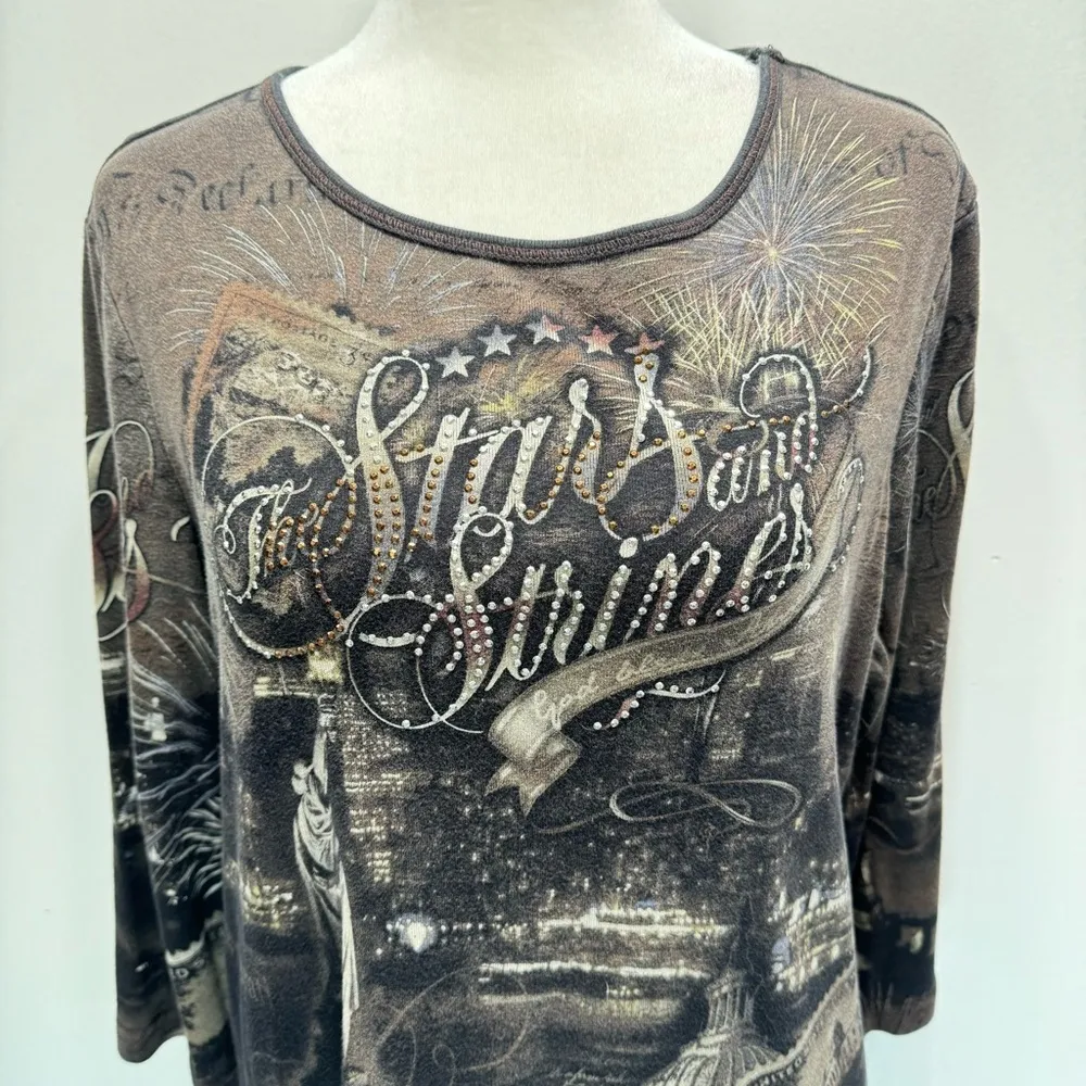 Christopher & Banks Patriotic Stars and Stripes God Bless America Sequined Top L - Image 4