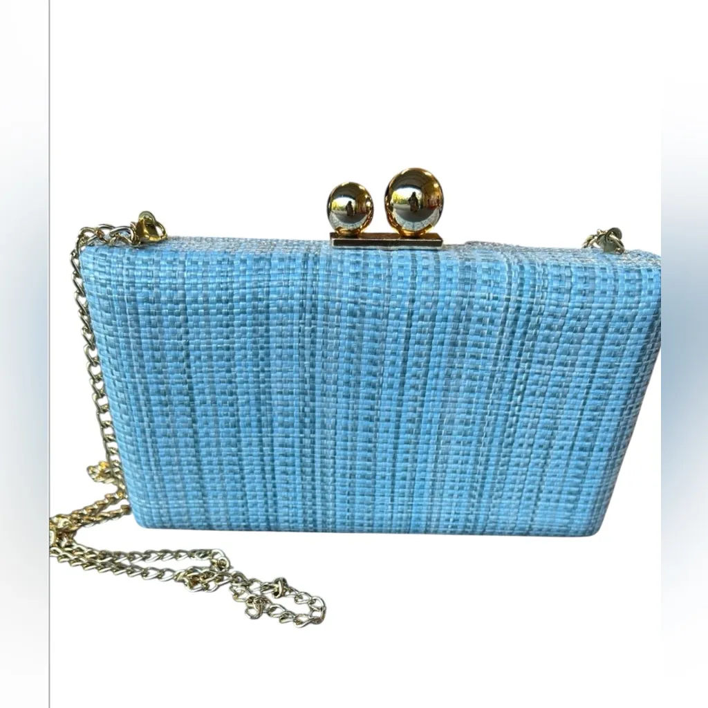 Tommy Bahama Blue Floral Woven Straw Clutchb NWOT gorgeous embroidered design - Image 2