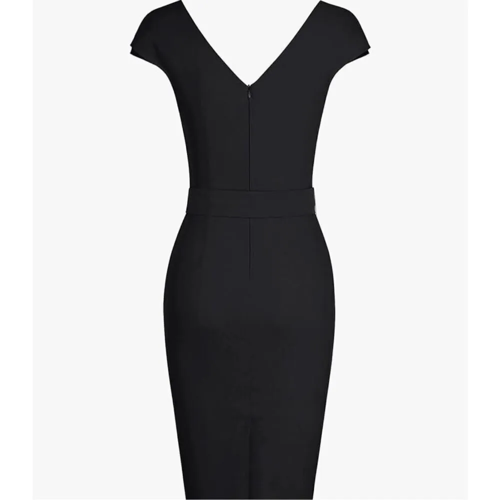 NEW Vintage 1950s Style Wrap Formal Cocktail Dress L NO BELT Black Size L - Image 4