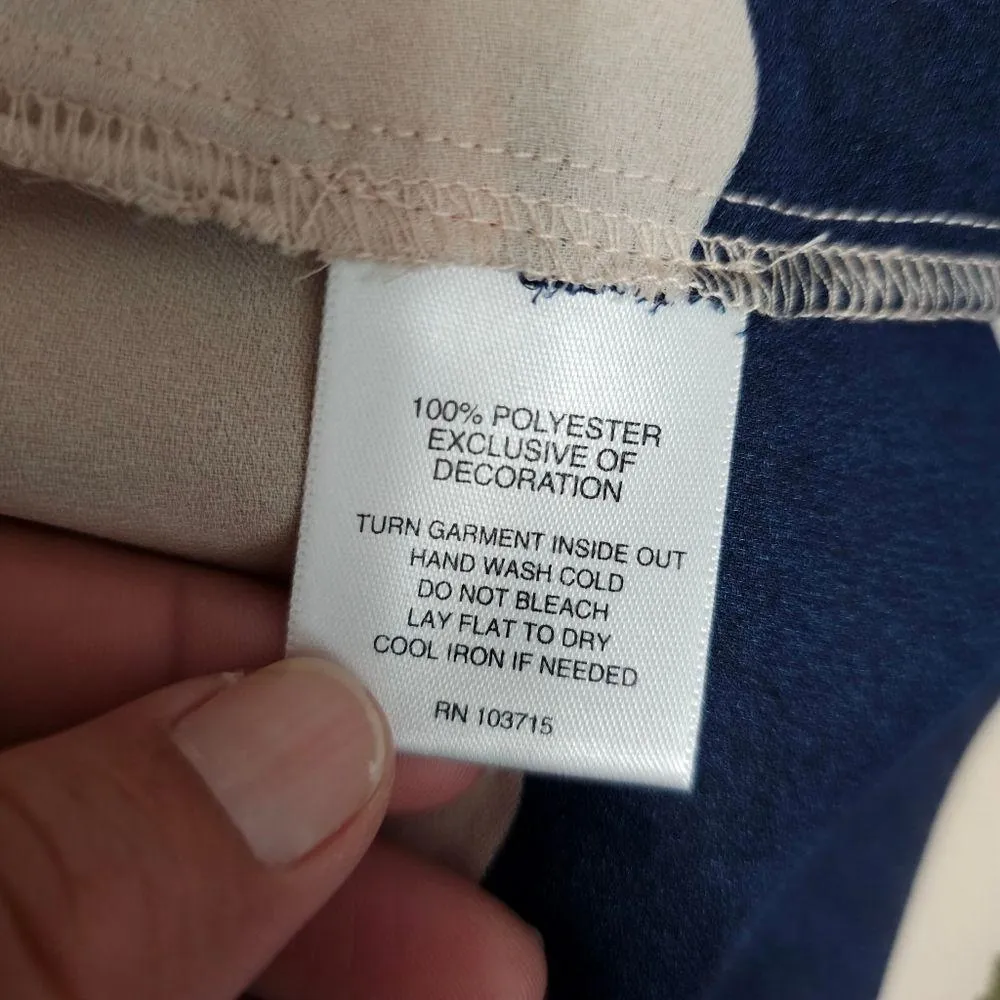 Valerie Stevens Blush & Navy Floral Striped Bell Sleeve Blouse Size Small - Image 7