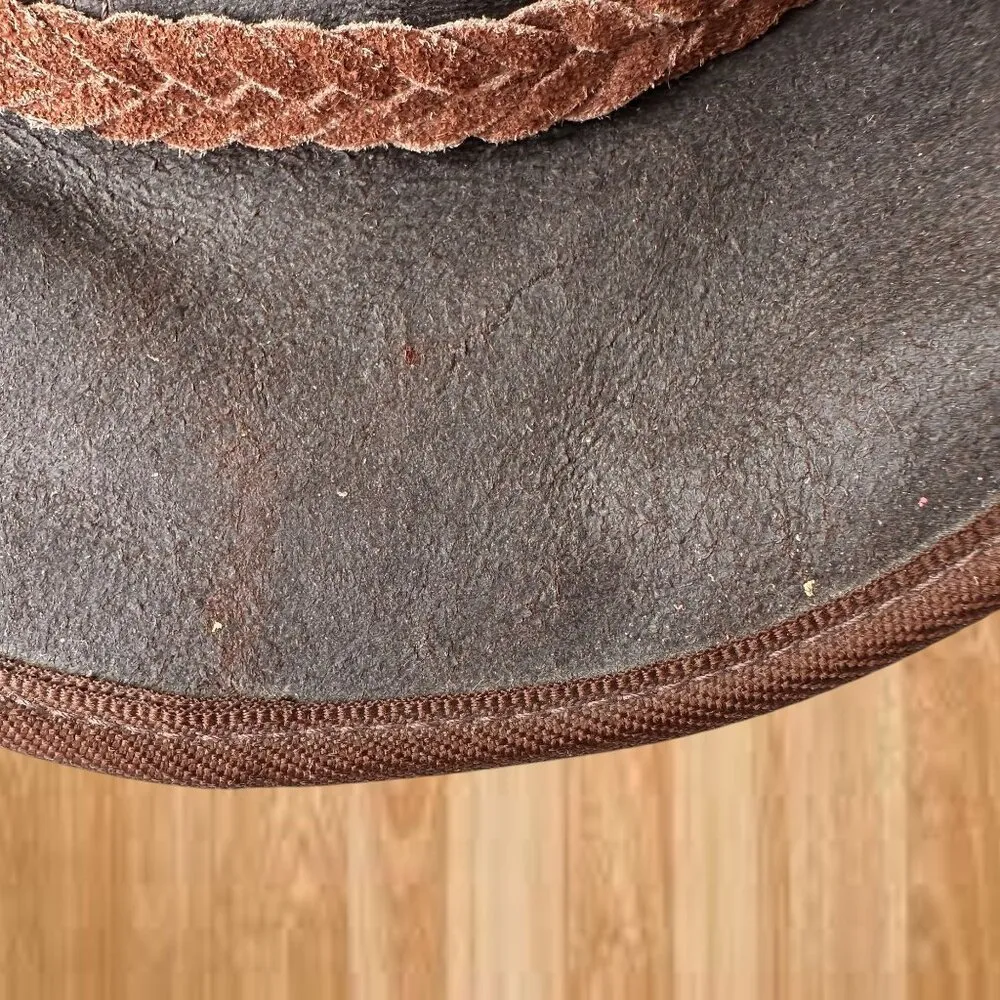 Vintage Australian Geographic Leather Hat Large 59 Brown Aussie Down Under - Image 12