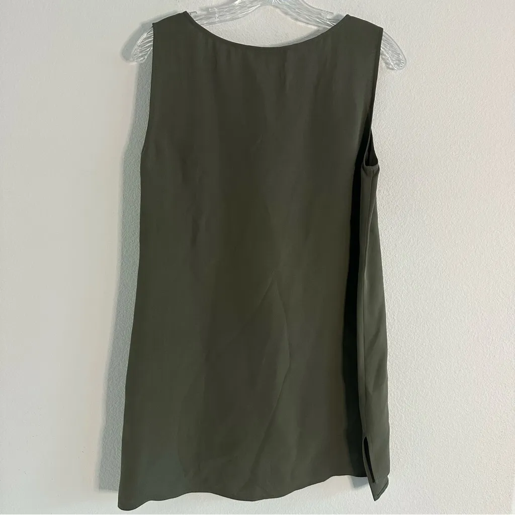 Lafayette 148 New York Ruthie Olive Sleeveless Silk Tank Top Size: M Green Size M - Image 6