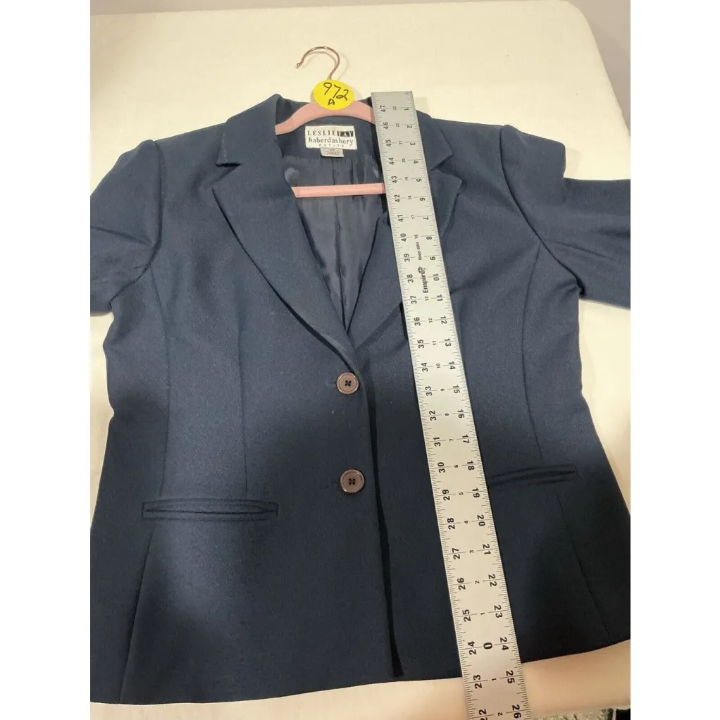 Woman’s Vintage Leslie Fay Petite Haberdashery Blue Size 10 2 Button Suit Blaze - Image 7