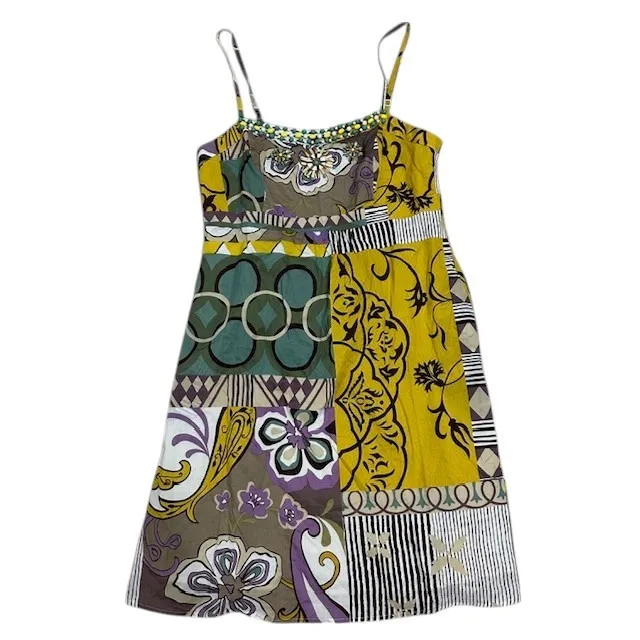 CAbi‎ #107 Patchwork Print Dress Beaded Neckline Sleeveless Casual Colorful Sz 8 - Image 5