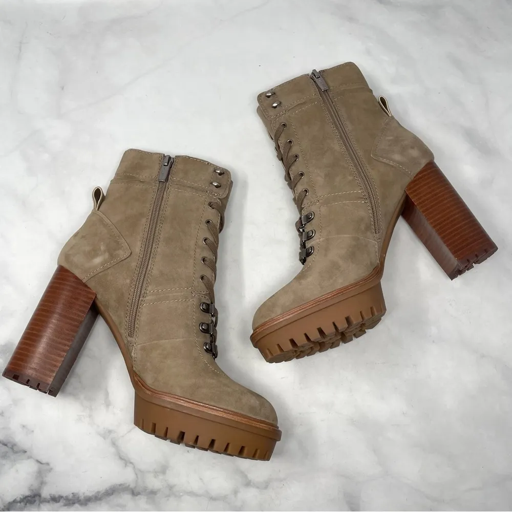 NEW Vince Camuto Emebrila Suede Platform Lug Sole Block Heel Combat Boots 10 - Image 3