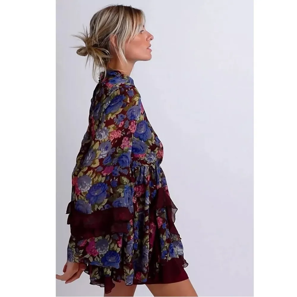 Free People Noella Mini Dress Tunic Size Large Floral Dainty Romantic Lace Sheer - Image 12