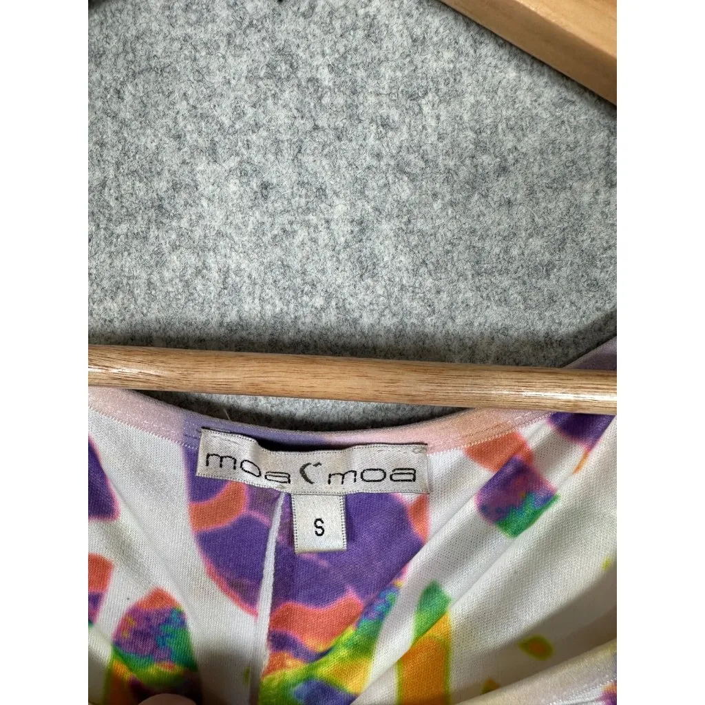 Moa Moa Womens Small Dress Butterfly Short Sleeve Y2K Multicolor Stretch Art - Image 5