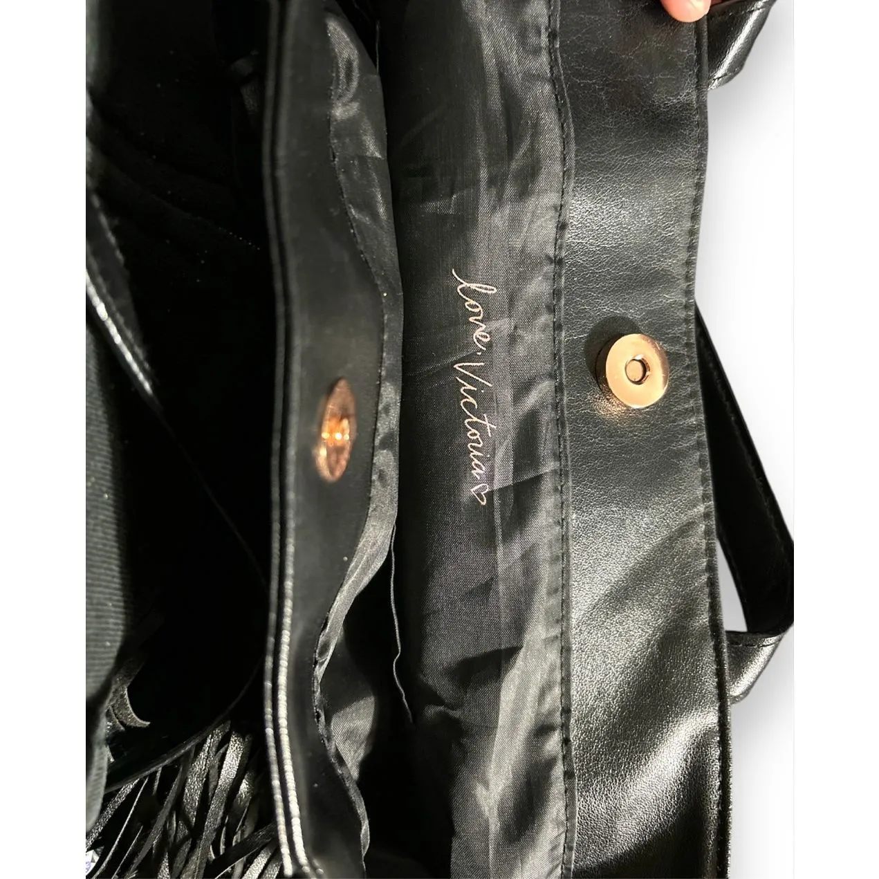 Victoria`s Secret Limited Edition Black Leather Tote Bag Purse with Fringe trave - Image 8