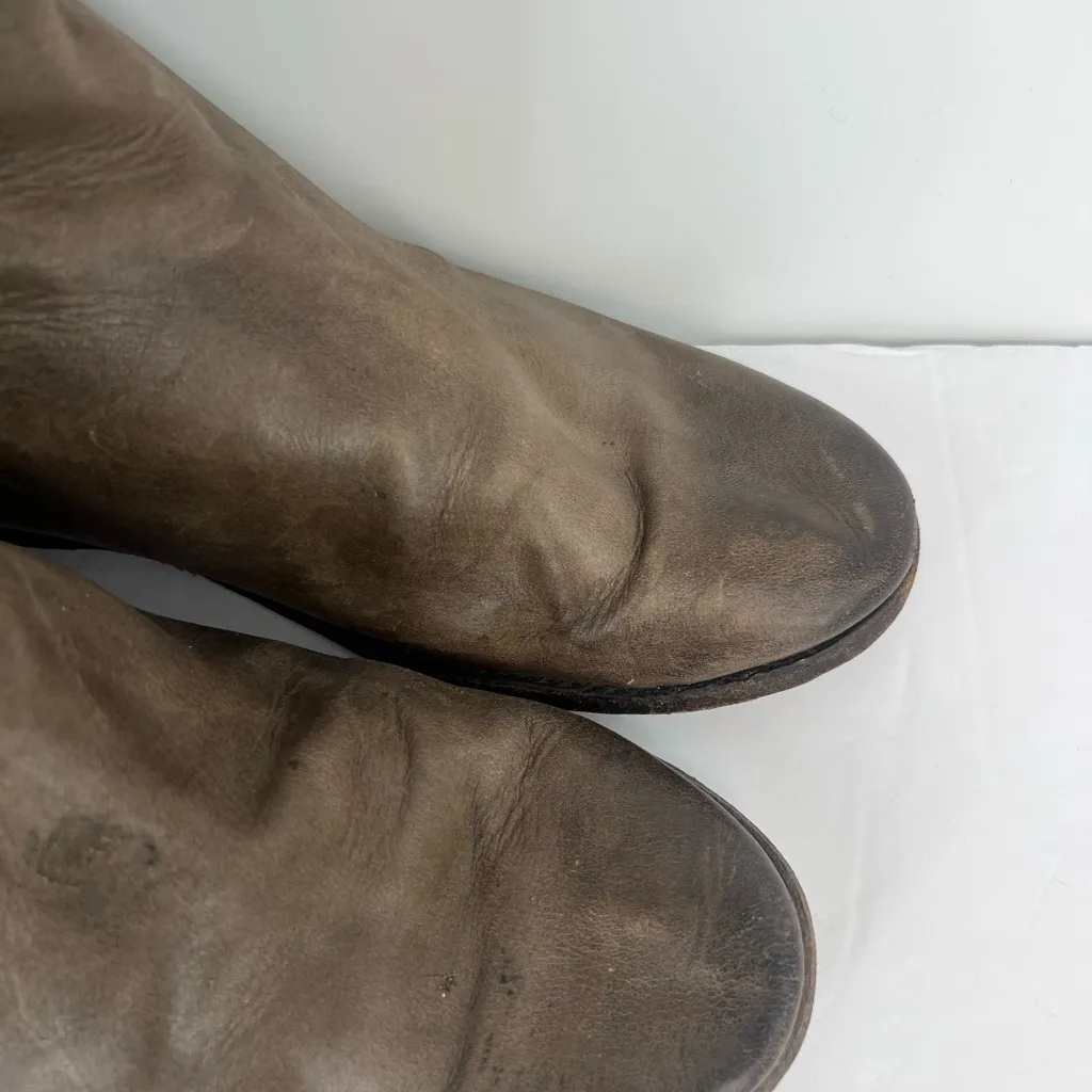 Frye Leather Riding Boots Grey Brown Leather Knee - Image 6