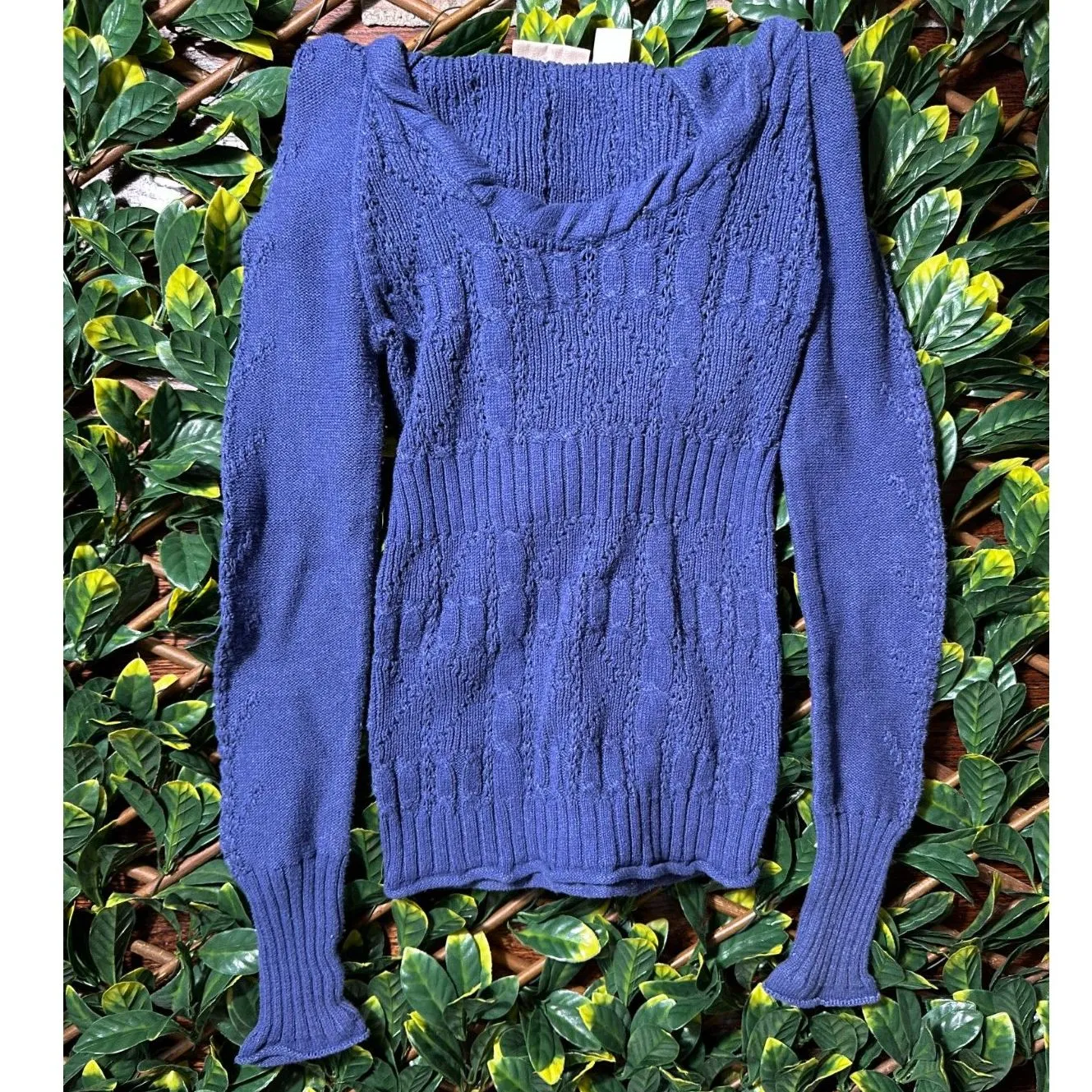 Y2K DNKY Jeans Purple Blue Crochet Hoodie Size Small - Image 2