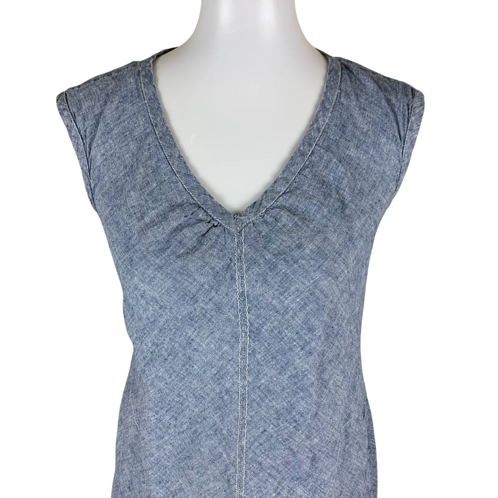 Royal Robbins Blue Chambray Hemp Organic Cotton V Neck Dress Small - Image 2