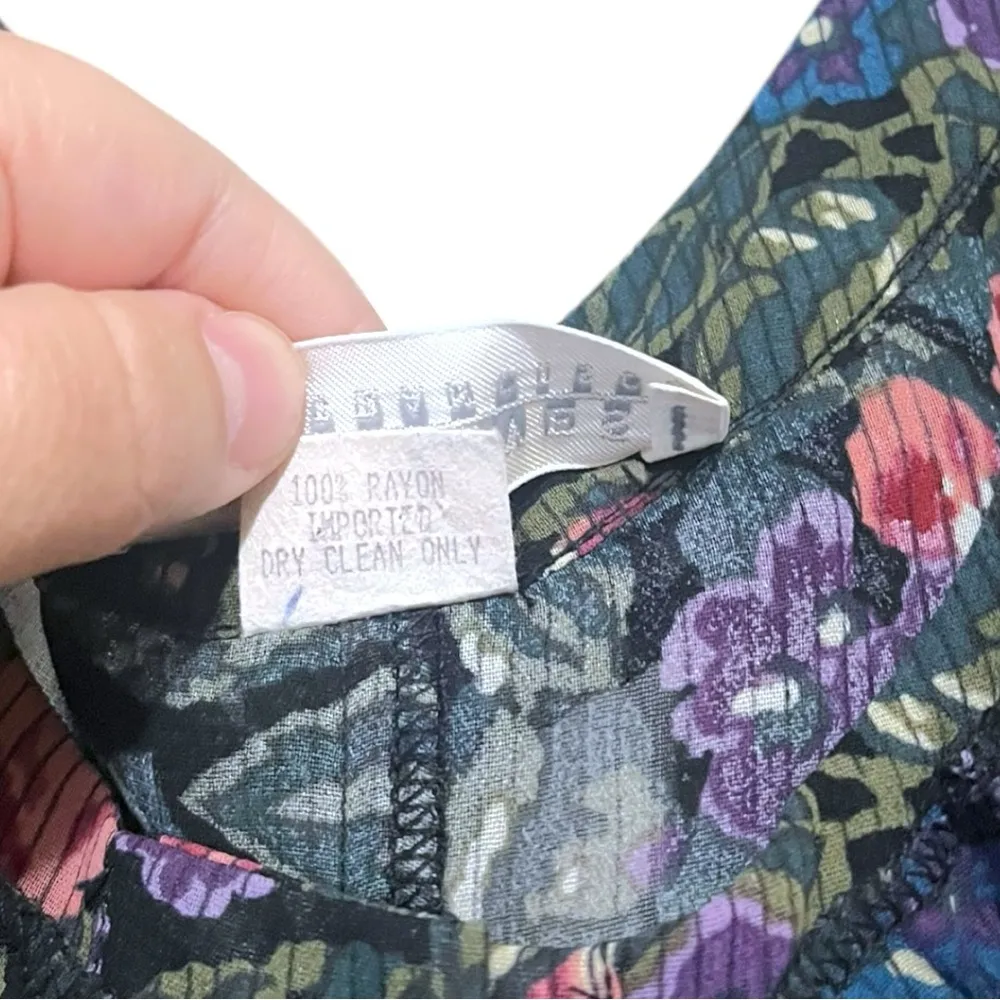 Vintage Eileen West Floral 100% Rayon Sheer Button Down Dress Medium Best Blue - Image 7