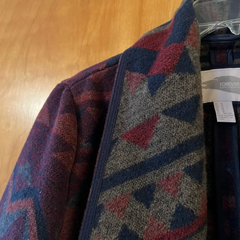 Womens Maroon Multi Open Front Aztec Print Jacket Cardigan Medium - Image 5