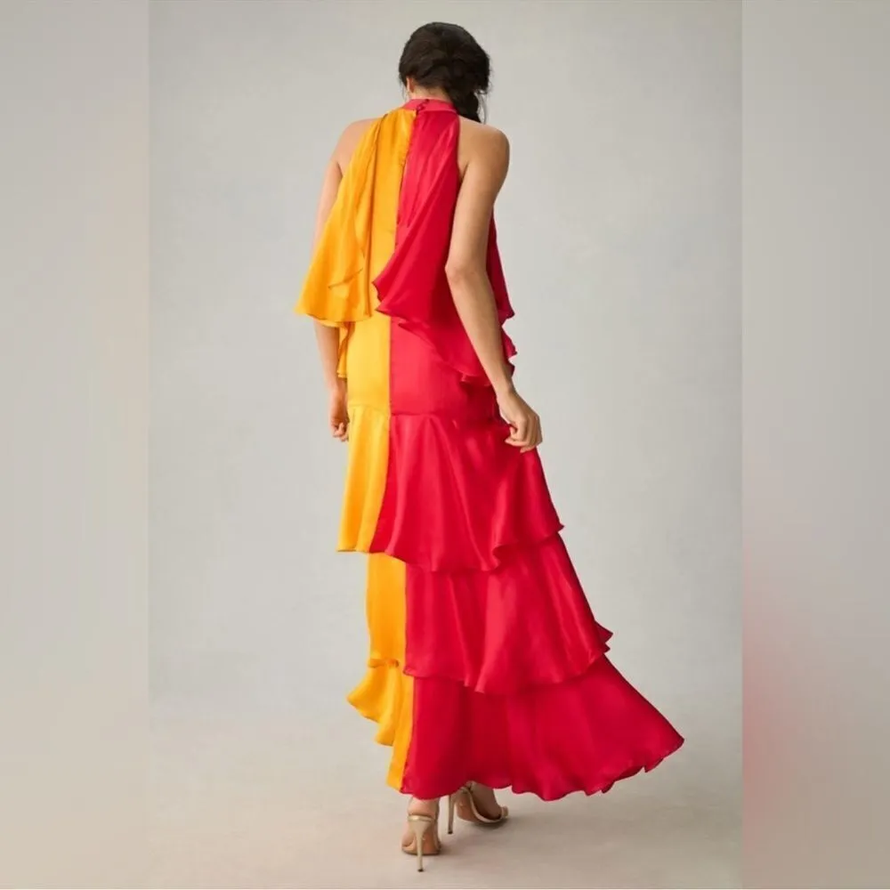 Anthropologie Pinnacle by Shruti Sancheti Mock-Neck Colorblock Ruffle Dress NEW - Image 2