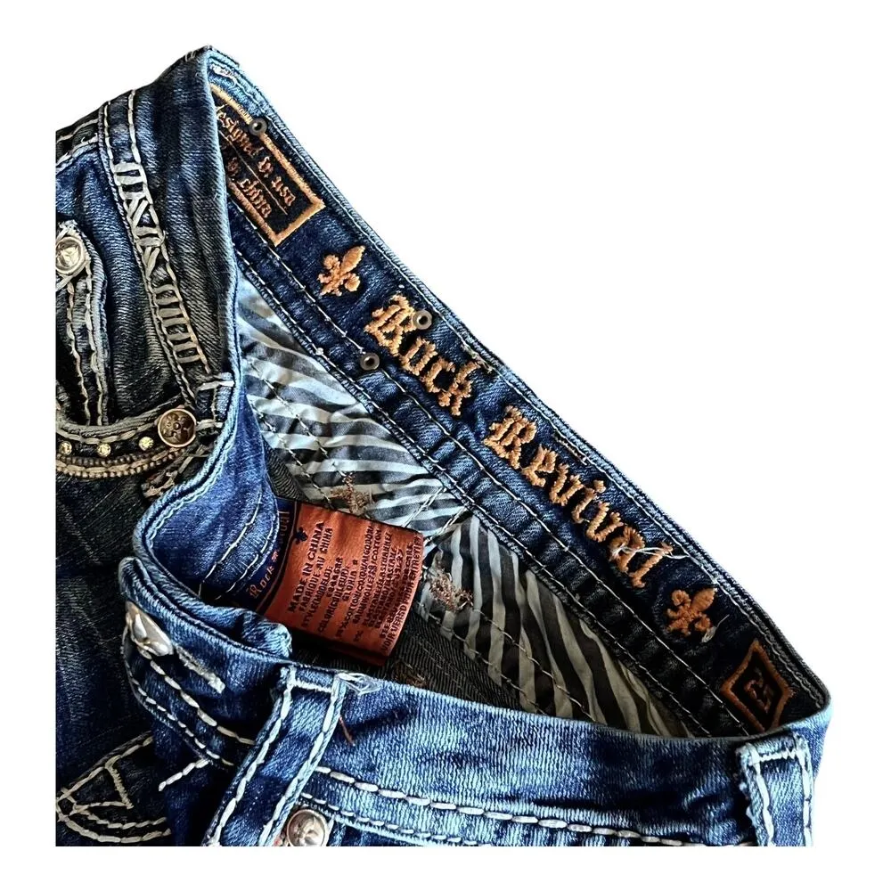 Rock Revival Blue JEAN 25 Fana Mid Rise Straight Stretch Womens Demin Size 2 - Image 8