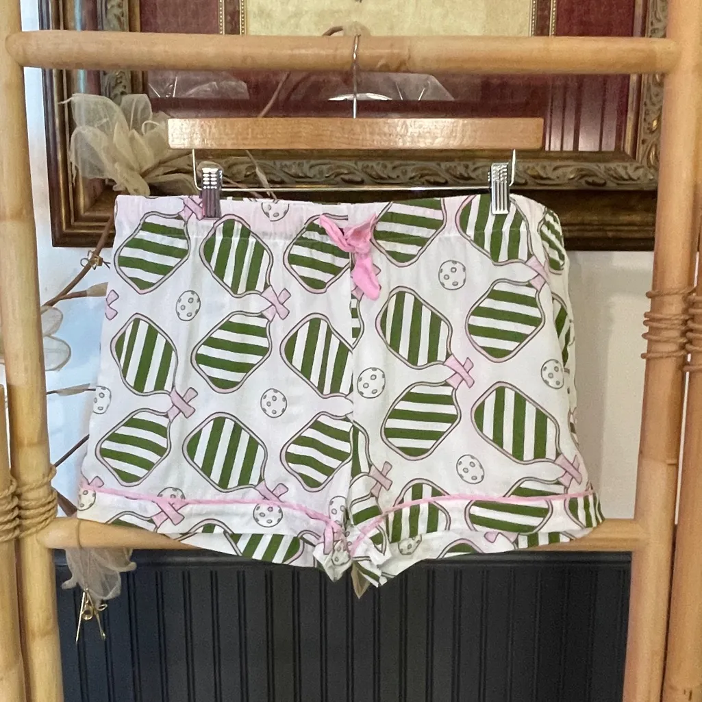 Katie Kime Pickleball Green & Pink Pajama Shorts - Image 2