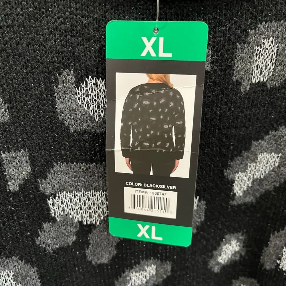 New! Kendall + Kylie Black Leopard Animal Print Crewneck Sweater Womens XL - Image 3