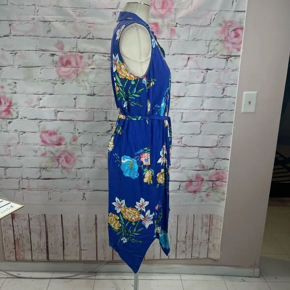 Maeve Anthropologie Women's Floral Sleeveless Button Down Shirt Dress Blue Size - Image 8