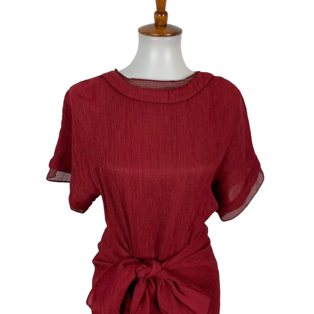 Princess Polly Dress 2 Burgundy Short Sleeve Tie Front Y2K Party Red - Image 2