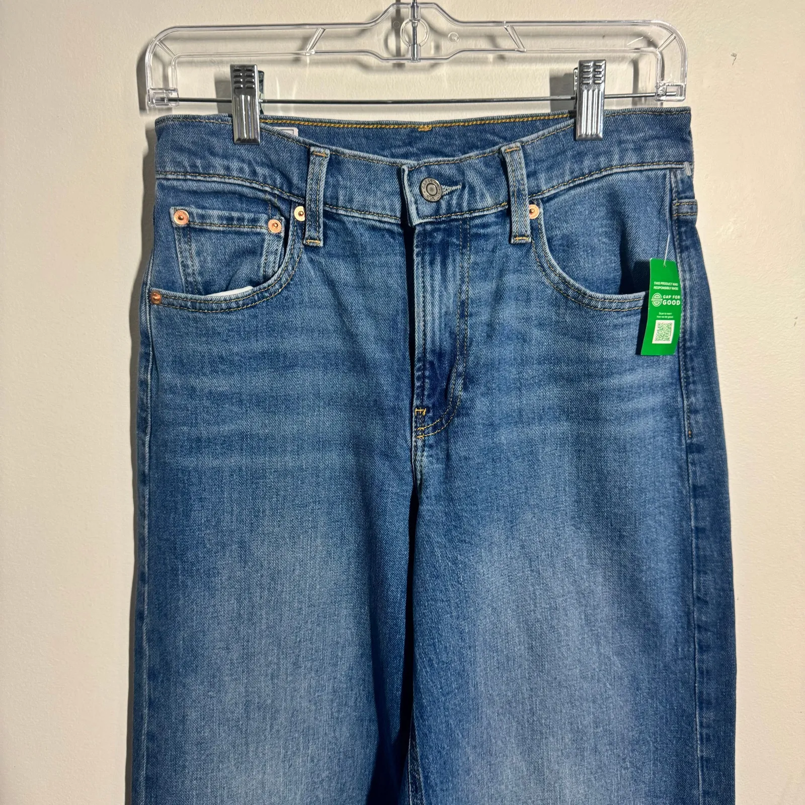 Gap Jeans Women Blue NWT 26/2R High Stride Wide Leg Cotton Medium Wash Minimal - Image 4