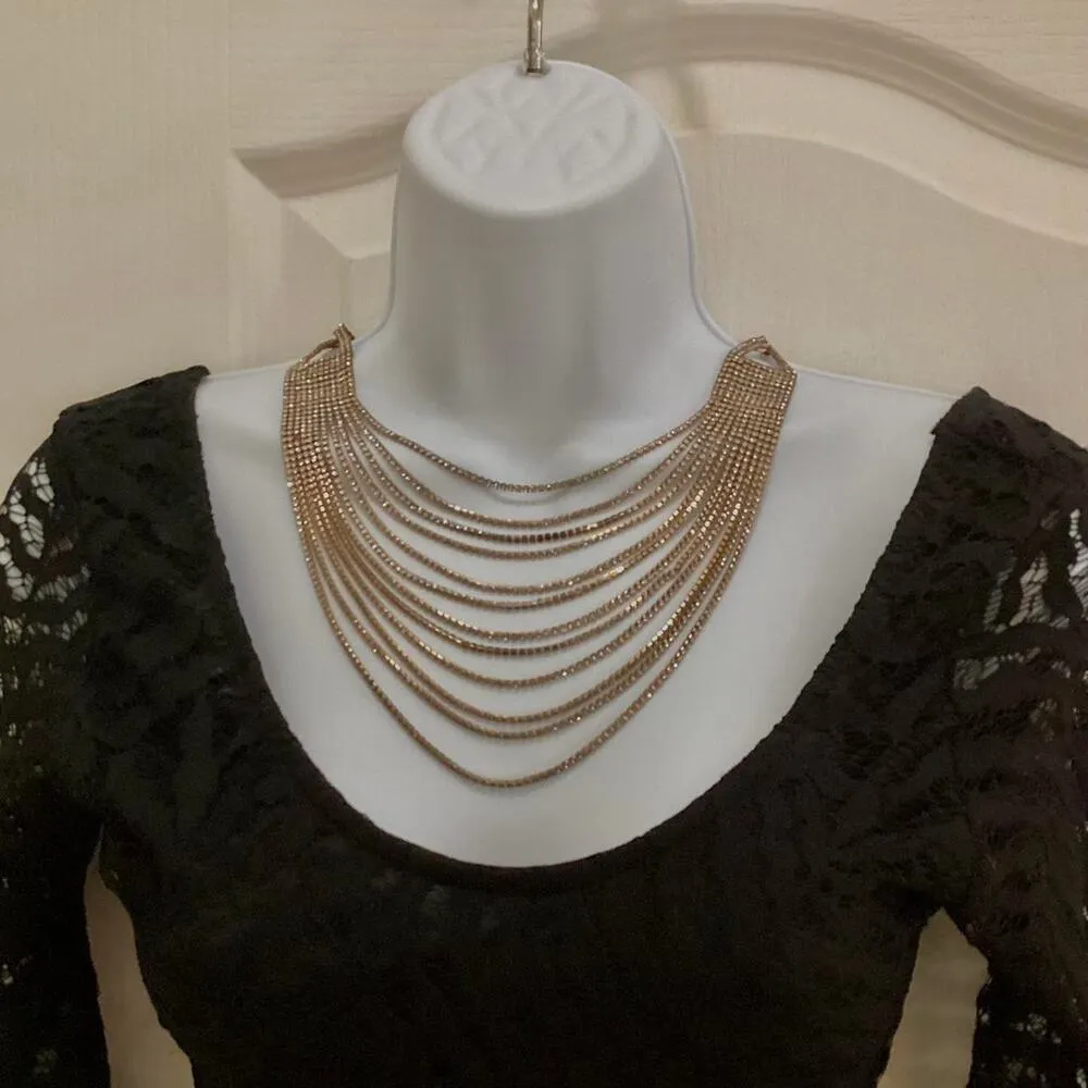 12 Line Crystal Necklace Gold - Image 2