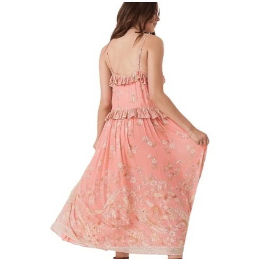 Size L//Spell & The Gypsy Hendrix Boho Pink & Metallic Strappy Maxi Dress - Image 3