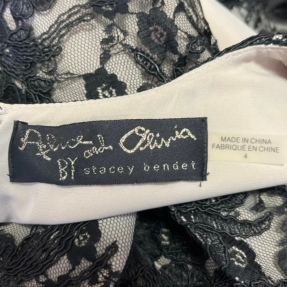 Alice + Olivia Aveena Black Floral Lace Sleeveless High Low Evening Formal Dress - Image 7