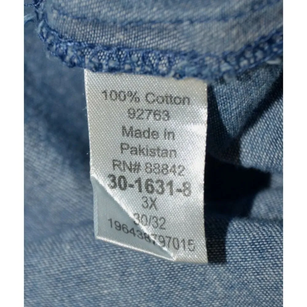 ELLOS Denim Tunic Top Oversized 3X 30/32 Button Front Shirt Side Slits Comfy Blue - Image 9