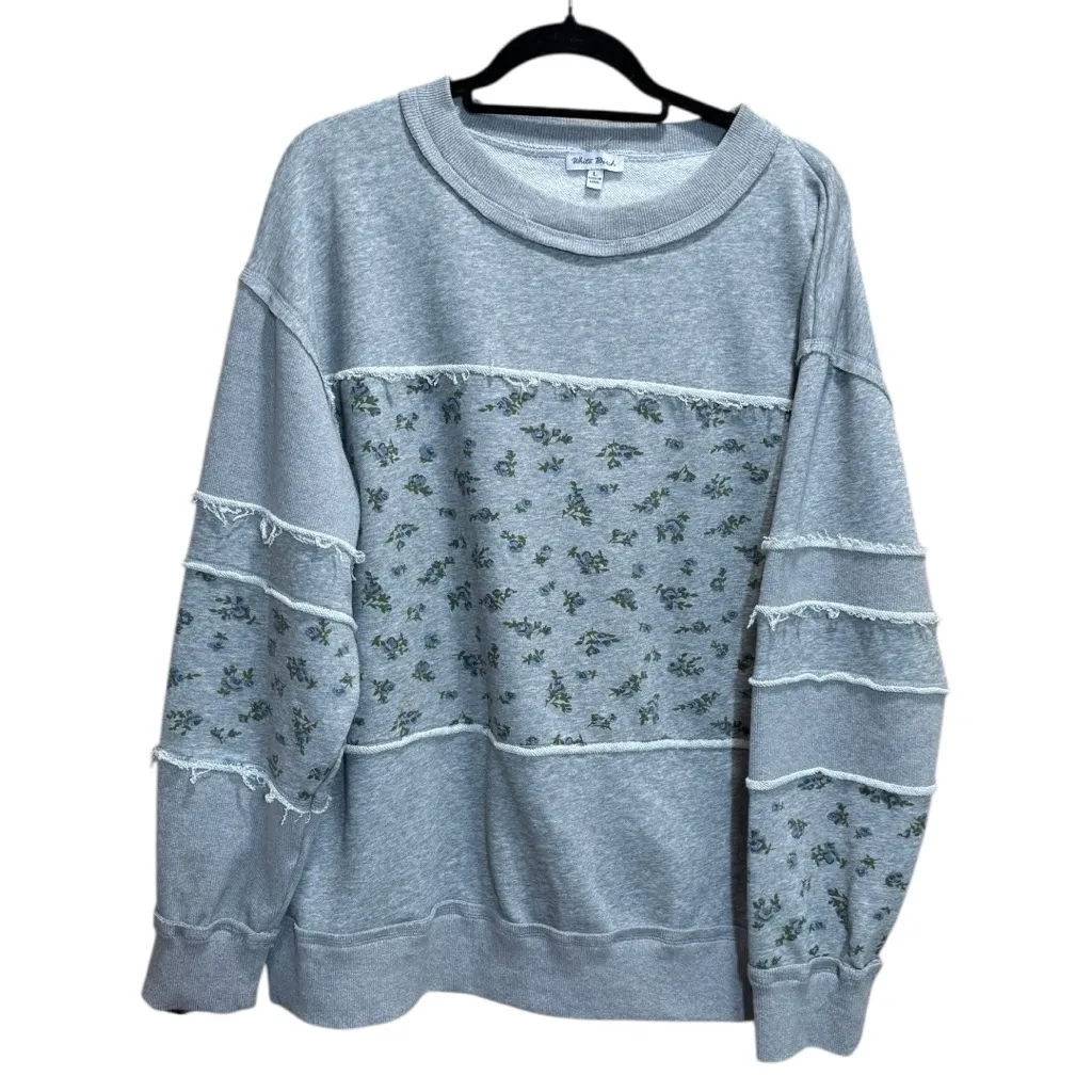 White Birch Oversized Terry Knit Floral & Solid Sweatshirt Heather Grey Size L - Image 3