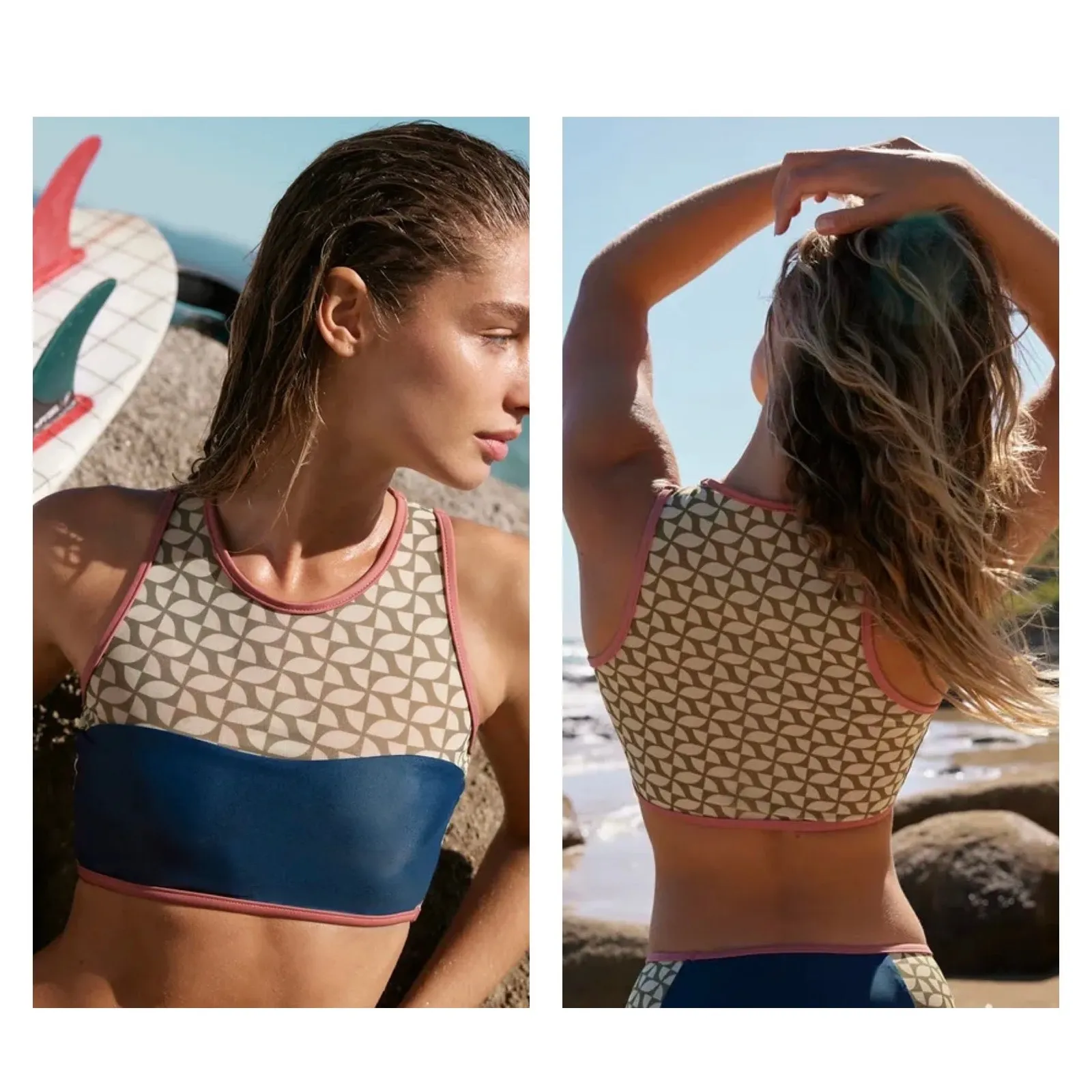 NEW Seea x Free People Maya Mesh Geo Colorblock Cropped Tank Surf Top Small - Image 2