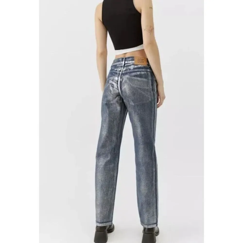 Urban Outfitters BGD High Rise Cowboy Jeans Silver Coated Size 27 Festival Disco - Image 2