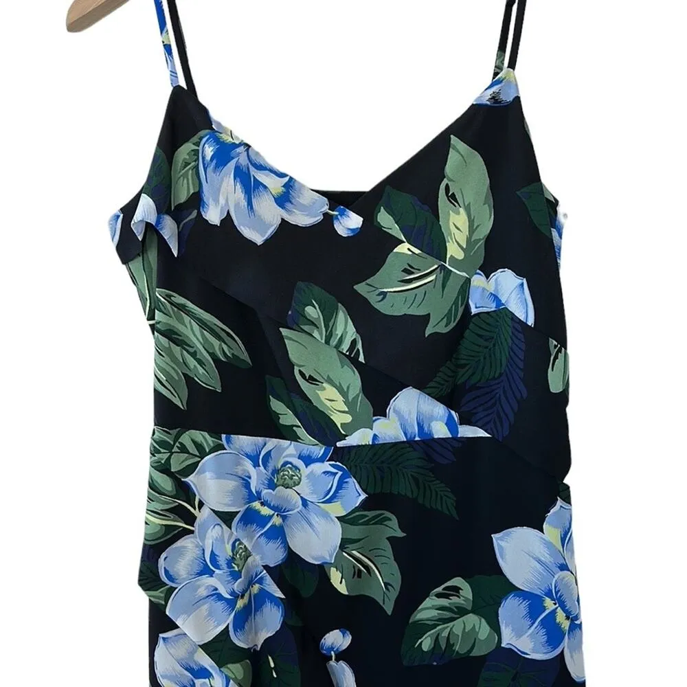 Banana Republic Black Floral Asymmetrical Strappy Faux Wrap Dress Women’s 10 - Image 5