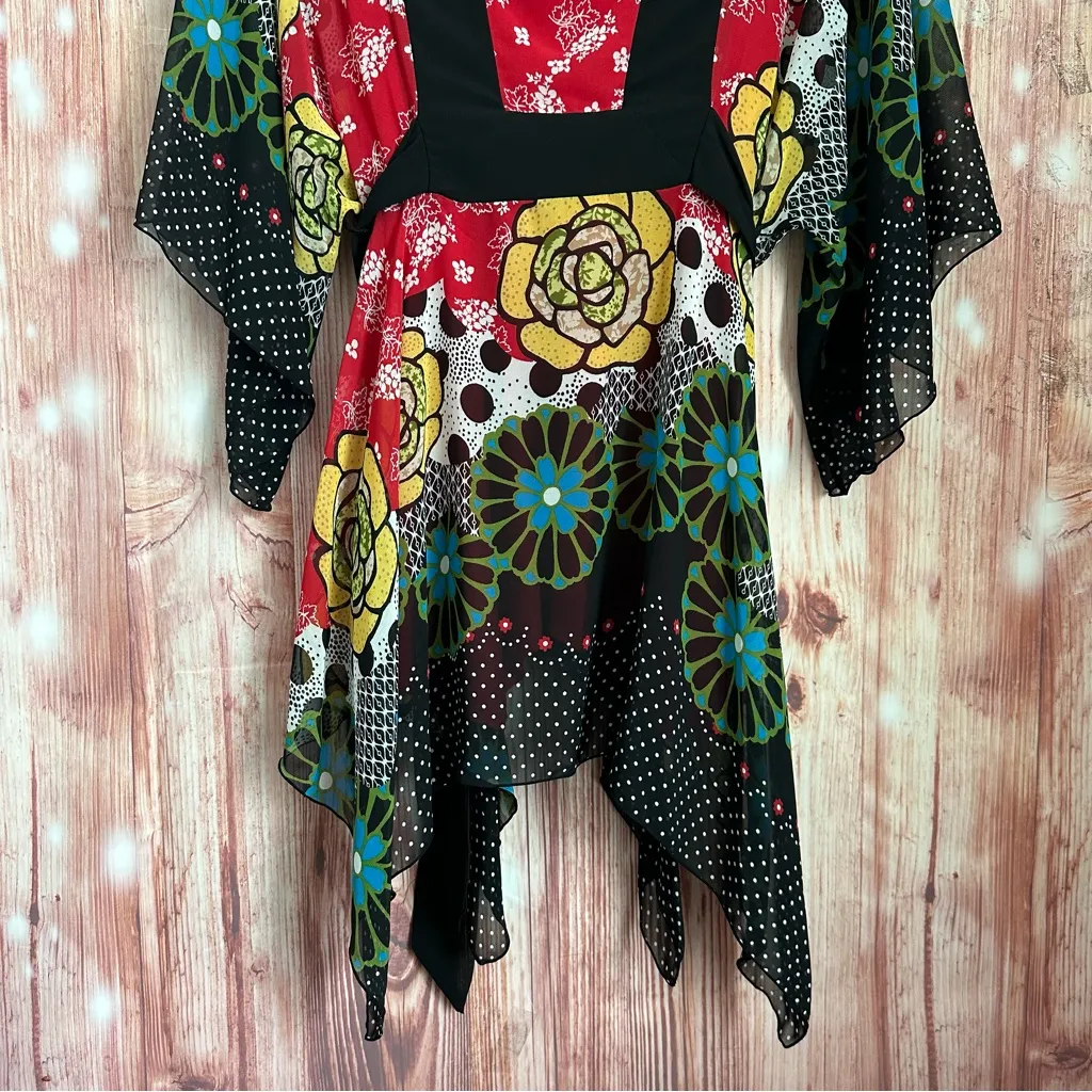Vintage 90’s BISOU BISOU Maternity Kimono Sleeve Retro Floral Print Tunic Top - Image 5