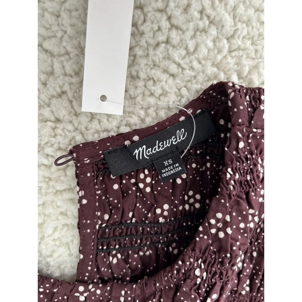 Madewell $158 Selena Midi Dress Smocked Daisy Print Plum Purple Pockets Size XS - Image 6