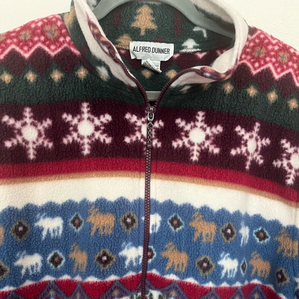 Alfred Dunner Vintage Fair Isle Fleece Jacket Sweater Size L Winter Christmas - Image 2