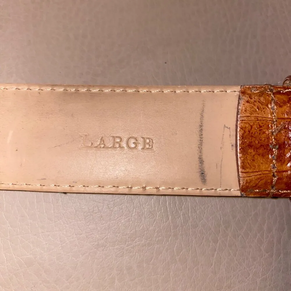 Leather Belt Tan Camel Brown 34 Small Vintage Animal Elephant Lion Metal Accent - Image 8