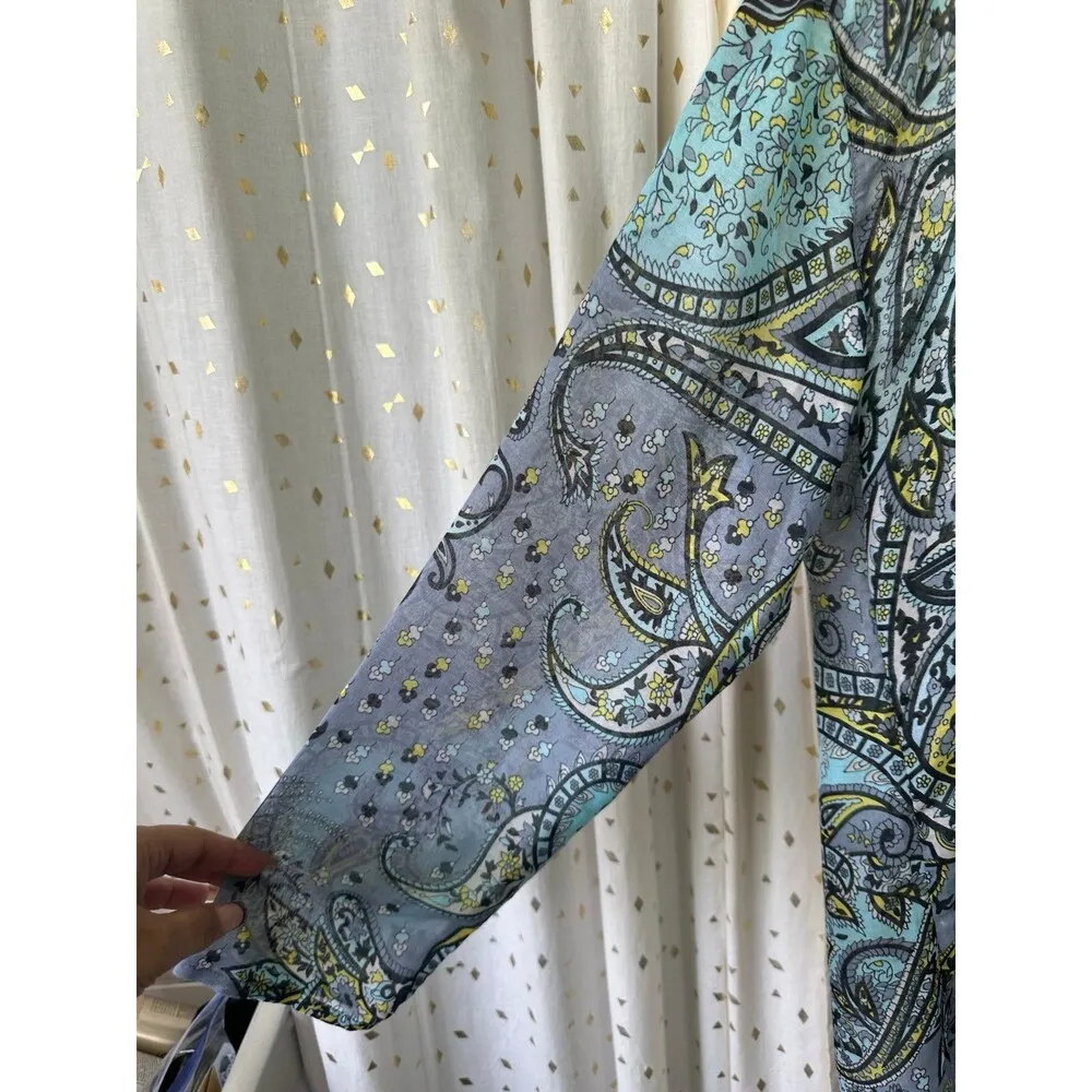 Aditi Wasan Raj 100% Cotton Semi Sheer Paisley Lightweight Tunic Cover Up Blouse Gray - Image 4
